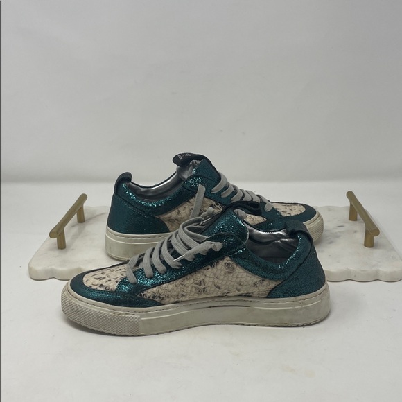 P448 Teal and White Sneakers with Glitter Accents Size 6 - Picture 8 of 11